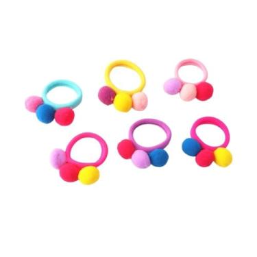 Imagem de Lovef 6 peças de pompom bola de pelo, elástico, elástico, faixa de cabelo, chiclete, rabo de cavalo, para meninas, clipe de cabelo, acessório de cabelo, presente
