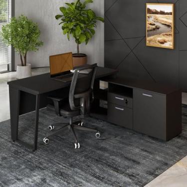 Imagem de Mesa L Escritório 150cm com Armário Lateral Pé Metal F5 - F5 Office G,
