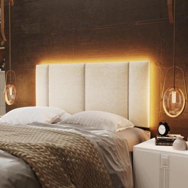 Imagem de Cabeceira Casal Estofada Com Led Linho Bege