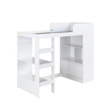 Imagem de Cama Alta Multifuncional Com Nichos E Escrivaninha Branco - Art in Móv