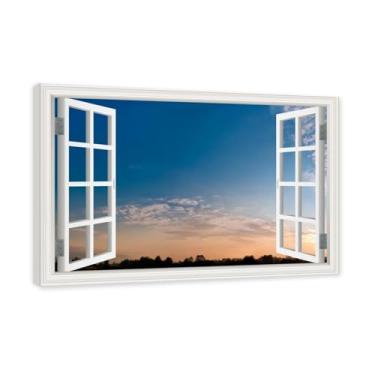 Imagem de PY3H69 Arte de parede em tela de janela aberta, impressão natural em tela. Lindo céu 15,2 cm, decoração de parede de paisagem de janela, decoração de casa moderna 50 x 75 cm - 19,6 x 29,5 pol. Moldura
