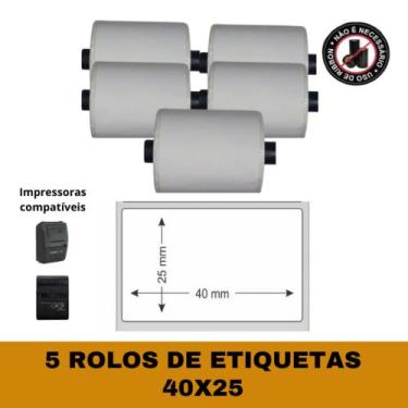 Imagem de Etiqueta Adesiva 40x25 P/ Mini Impressora Ou Pos58 - 5 Rolos - XD