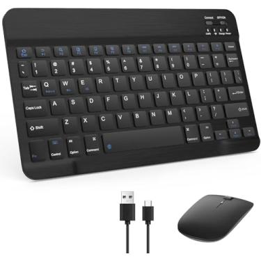 Imagem de Combo Teclado e Mouse Bluetooth Sem Fio Recarregáveis – Ultrafinos e Compatíveis com Android, iPhone, iPad, Windows Surface e Outros Dispositivos (Preto)