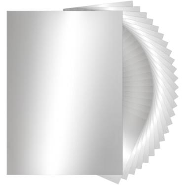 Imagem de 25 folhas de papel espelhado, prata, papel refletivo metálico de 250 g/m2 para artesanato, cartolina A4 para projetos faça você mesmo, decoração de festa de aniversário PAP20SR25