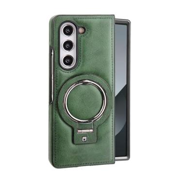Imagem de MVVKKY Para Samsung Galaxy Z Fold6 Suporte de anel magnético Capa de couro Suporte de alumínio Carregamento sem fio Capa à prova de choque (para Samsung Galaxy Z Fold6/verde)