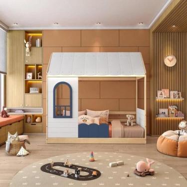 Imagem de Conjunto Cama Montessoriana Reversível Casinha Telhado, Led, Janela, G