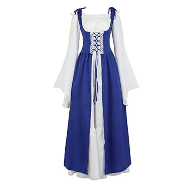 Imagem de Zhitunemi Fantasia Renascentista para mulheres, vestido de fada gótica, vestido de camponesa, fantasia medieval, Azul, X-Small