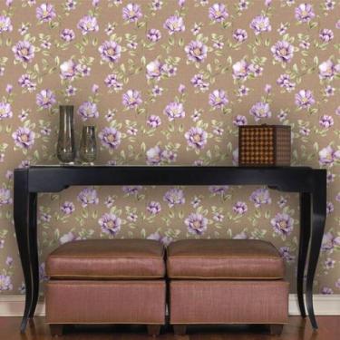 Imagem de Papel de Parede Autocolante Floral Lilás e Fundo Marrom 250 - Inove Pa