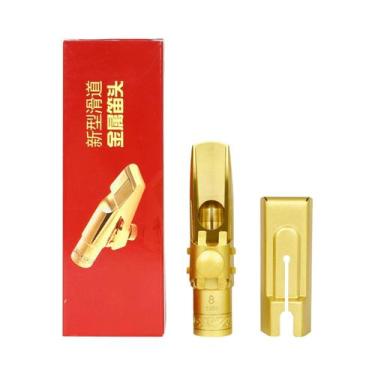 Imagem de Bocal de Saxofone Alto Dourado Fosco 5C/6C/7C/8C - Com Capa Deslizante