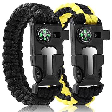 Imagem de Oadnfa Pulseiras de paracord, pulseiras de sobrevivência para homens, kits táticos de equipamentos de acampamento 5 em 1, com corda removível de 3,6 m, acionador de fogo, bússola embutida, apito e