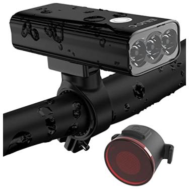 Imagem de Luz USB recarregável para bicicleta frontal e traseira, 1200 lúmens 5200 mAh de amplo ângulo de visão conjunto de luzes de bicicleta luz traseira livre, fácil de instalar luzes traseiras de bicicleta, farol de segurança para estrada e montanha