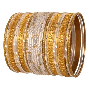 Imagem de Touchstone Coleção de cores italianas indianas de Bollywood feitas à mão com motivo paisley, texturizado, joias de designer Chura em tom dourado para mulheres., XL - Circ 8.6 in-Indn Size 2.12-Dia 2.7