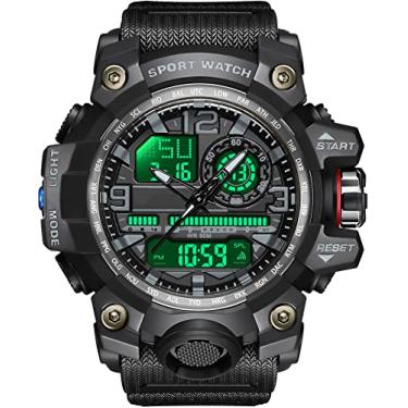 Imagem de findtime Relógios táticos masculinos para homens, relógio militar Reloj Militar para Hombre Sports Outdoor Impermeável Digial Analógico Alarme Cronômetro Big Face Relógio de Pulso, Preto, Esportivo