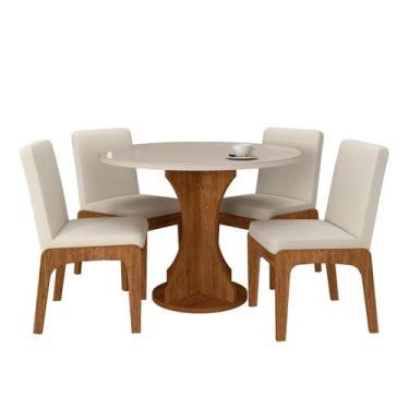 Imagem de Mesa Redonda Com Vidro Michigan 4 Cadeiras Fre/off/bouclé Off - Ma Freijó/off Premium/bouclé Off