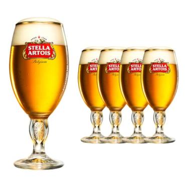 Imagem de Jogo 4 Taças De Cerveja Stella Artois 250ml Ambev Copo Borda Dourada Cálice