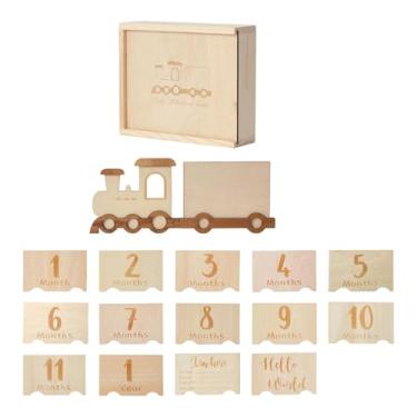 Imagem de Almencla Moldura de madeira para fotos de marcos mensais de bebês, decoração de berçário para lembrança de chá de bebê de recém-nascido a 12 meses