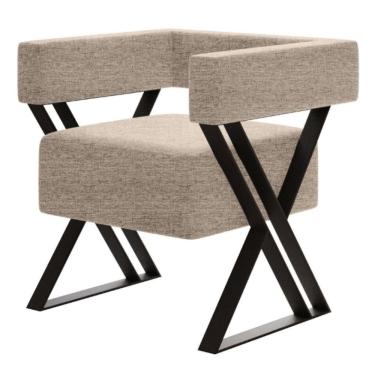 Imagem de Poltrona Decorativa Mirela Pés De Metal Estilo Industrial Linho Bege