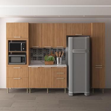 Imagem de Cozinha Completa Modulada 5 Peças Com Balcão Com Tampo Multimóveis Cr20451 Freijó Mármore Branco