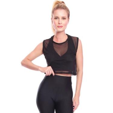 Imagem de Cropped De Tule Transparente Sem Manga Regata Feminina - MC Digital, P