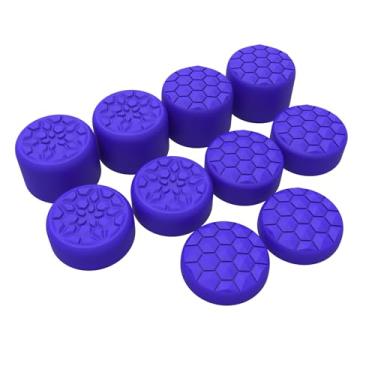 Imagem de PlayVital Quantum Pro Thumb Grips for Nintendo Switch 2, Ergonomic FPS Joystick Caps Cover for Joycon 2 - with 3 Height Convex and Concave - Diamond Grain & Crack Bomb Design | Purple (10-Pack)