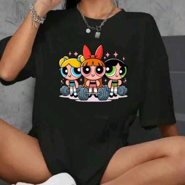 Imagem de Camiseta Longa Oversized Academia Fitness Gym Super Poderosas Preta