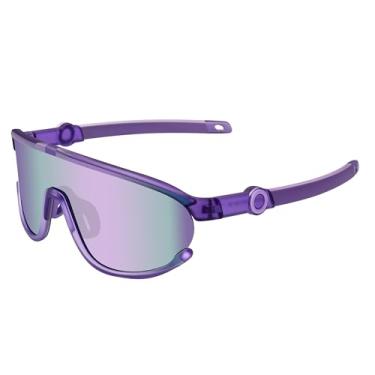 Imagem de KesaPlan Óculos de sol infantil de beisebol, armação leve TR90 TPEE UV400, óculos de sol esportivos para meninos e meninas, Armação roxa/lente espelhada roxa, Medium