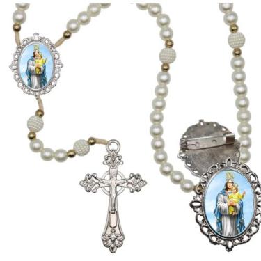 Imagem de Terço Luxo com Broche Nossa Senhora D'Ajuda Especial Resinado Orações 