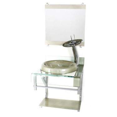 Imagem de Gabinete de vidro 40cm para banheiro curvado duplo pc cuba chapéu com 