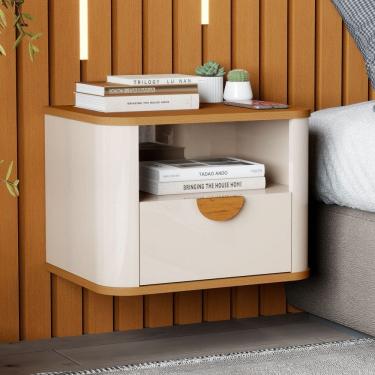 Imagem de Mesa de Cabeceira Buriti 1 Gaveta Off White/Natural - Jb Bechara