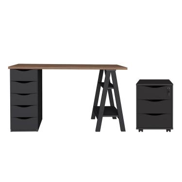 Imagem de Conjunto Escrivaninha E Gaveteiro Leverkusen Nogal Preto