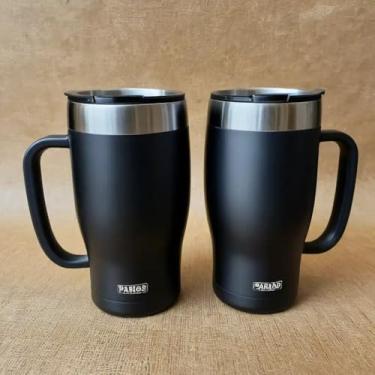 Imagem de Caneca Térmica Parede Dupla em Aço Inox Preta 700ml com Canudo - Estilo Texturizado