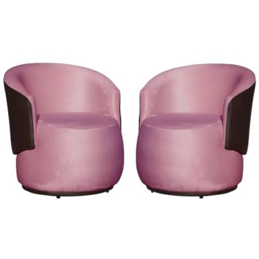Imagem de Kit 02 Poltronas Orgânica Decorativa Beatriz Veludo - Montanaris Decor (Veludo Rosa/Pu Marrom)