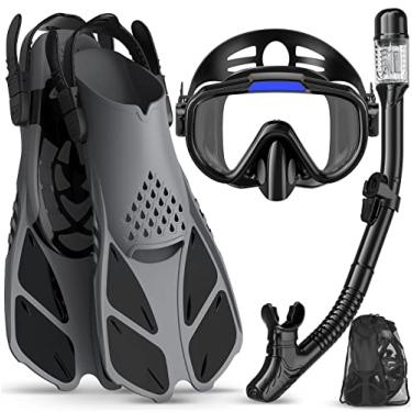 Imagem de Ubekezele Equipamento De Mergulho Com Snorkel Para Adultos, Homens E Mulheres, Conjunto 4 Em 1 Máscara Vista Panorâmica, Antiembaçante Antivazamento, Parte Superior Seca, Nadadeiras Bolsa Viagem Nat