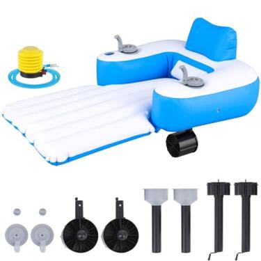 Imagem de ShinyRelief Espreguiçadeira inflável motorizada para adultos, boia de piscina com 2 alças de empurrador, boia de água, brinquedos de bronzeamento para festas de natação ao ar livre, Lake River