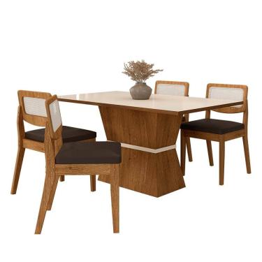 Imagem de Mesa 1,36 Riva 4 Cadeiras Sextavada Freijó/off/corino Marrom - M.a