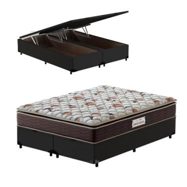 Imagem de Cama Box com Baú Queen Preta + Colchão de Espuma D45 - Probel - Guarda-Costas ProForce Plus 158x198x70cm