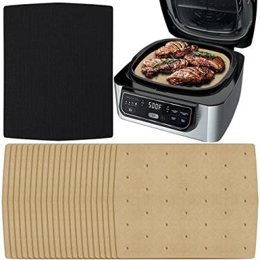 Imagem de WMKGG Papel de pergaminho de fritadeira de ar não branqueado, 100 peças de forros de fritadeira quadrada perfurada para Ninja Foodi Grill 5 em 1 AG301 4qt