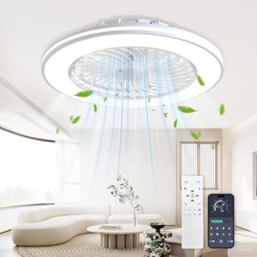 Imagem de METKIIO Ventilador De Teto Com Luzes, Inteligente, Moderno, Minimalista E Baixo Perfil, 6 Velocidades Vento, Luzes Brilhantes Reguláveis 42 W (Branco, Médio)