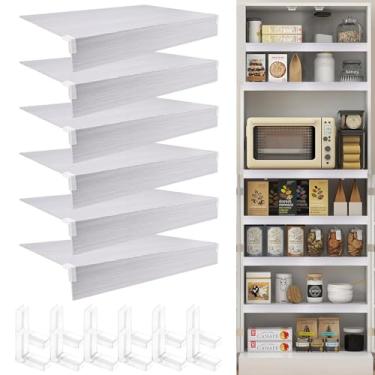 Imagem de 76 x 40,6 cm Capas de arame de madeira sintética de PVC, 6 peças, prateleiras de arame, forros de prateleiras, prateleiras de armário para loja, despensa, cozinha, banheiro, escritório