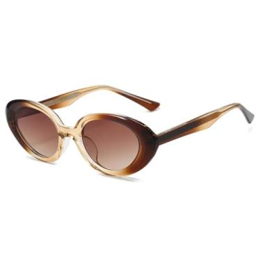 Imagem de JRLLFD Gradiente Colorido Oval Óculos de Sol Femininos Vintage Shades para Homens Luxo Uv400 Feminino (marrom)