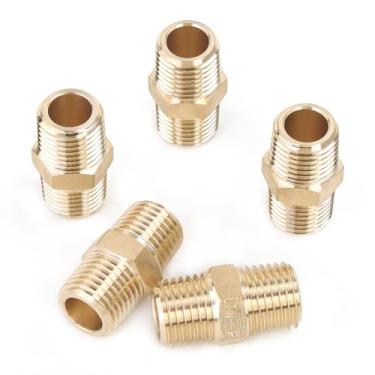 Imagem de LTWFITTING — Fita de latão livre de chumbo para mamilo sextavado, 1/4" macho NPT Air Fuel (pacote com 5)