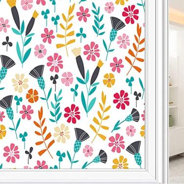 Imagem de Película de janela de privacidade de flores, textura de estilo floral, filme de vidro para sala de estar e escritório em casa, L90 x C 190 cm