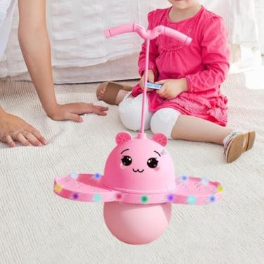 Imagem de Brinquedo Pula-Pula Infantil com Luzes LED, Pogo Ball com Alça e Design Divertido de Ursinho – Estimula Equilíbrio, Coordenação e Atividades ao Ar Livre – 80x42cm Rosa