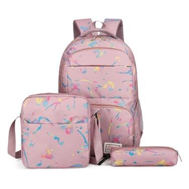 Imagem de sanjimida Conjunto de mochila escolar de 3 peças de 45,7 cm, estampa de letras, mochila com lancheira e estojo, preta ou rosa, Roxa, Large, Escola