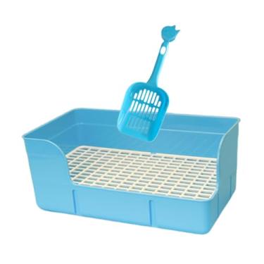 Imagem de IEUDNS Caixa de areia para coelhos de estimação, treinamento para furões, bandeja antirrespingos para xixi, comadre, caixa de cama para banheiro e acessórios, Azul