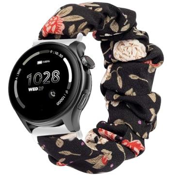 Imagem de Pulseira de relógio inteligente Cubitt Viva Pro, Lamshaw Fabric Elastic Scrunchie, pulseiras de substituição fofas compatíveis com relógio inteligente Cubitt Viva Pro, Viva, Aura Pro, Aura (flor preta