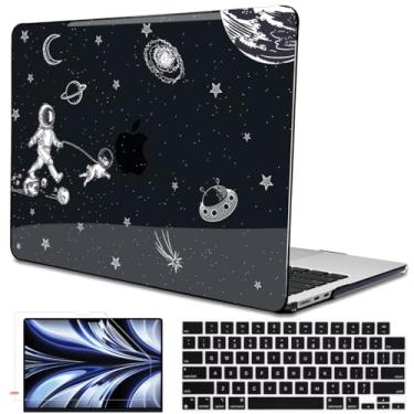 Imagem de LCMOCICO Capa para MacBook Air de 13,6 polegadas 2025 2024 2023 2022 versão M4 A3240 M3 A3113 M2 A2681, capa rígida de plástico impresso preto para Mac Air 13,6 M4 Chip Touch ID, astronautas Space Dog