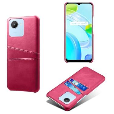 Imagem de Capas Compatível com OPPO Realme C30 4G,tampa protetora de couro falso,design de saco de cartão com 2 fendas de cartão atrás,proteção anti-impressão digital e anti-gota-Rose Red