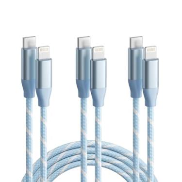 Imagem de MenoSupp Pacote Com 3 Cabos Usb C Para Lightning De 6 Pés Certificação Mfi, Carregador Iphone, Tipo Carregamento Rápido