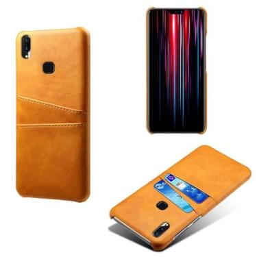 Imagem de Capas Compatível com VIVO Z1 Lite,Caso de couro PU-Tampa de telefone a prova de choque com 2 slots de cartão,Proteção anti-impressão digital e anti-gota-Yellow